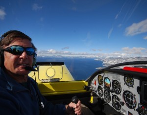 Flying Zodiac above Lake Tahoe, cockpit view