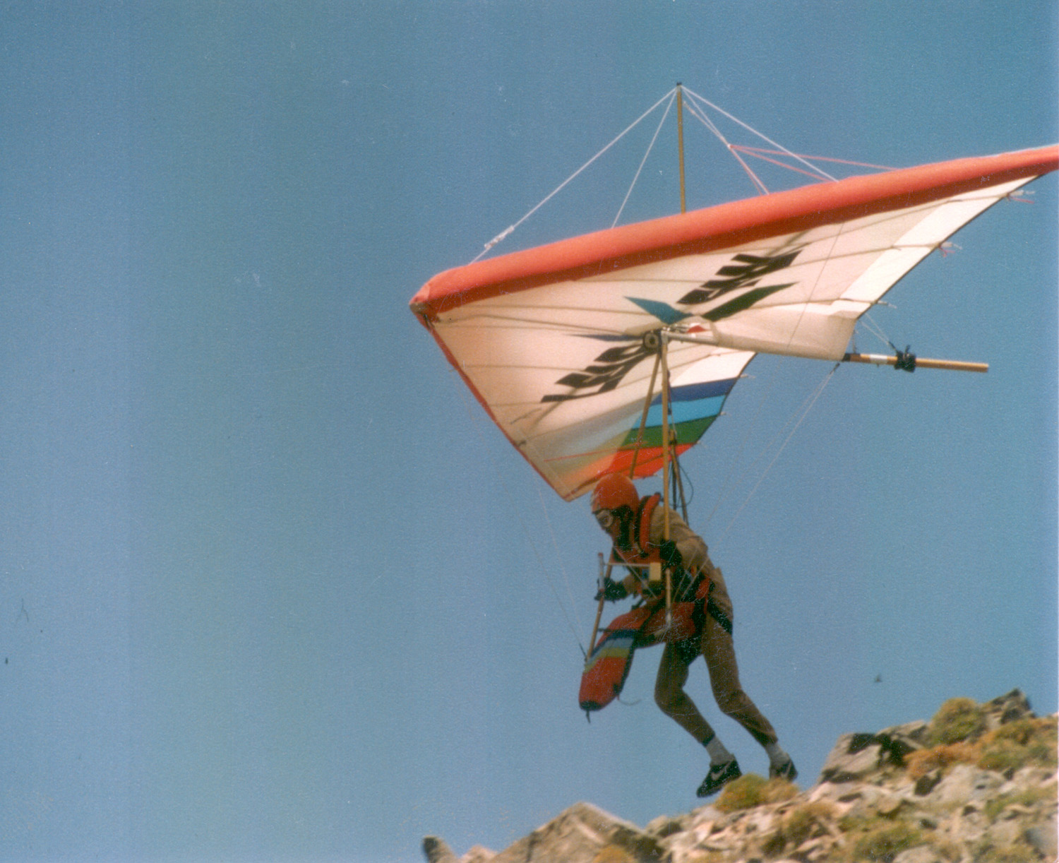 Paul Hamilton launching his ultralight trike wing as a hang glider